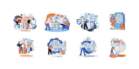 Big data analytics platform, data management and protection creative metaphor Stock Illustration