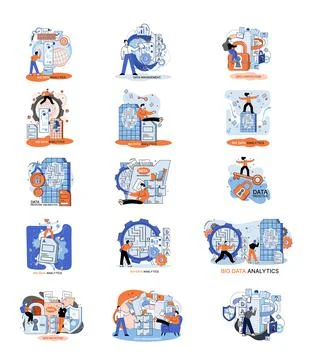 Big data analytics platform, data management and protection creative metaphor Stock Illustration