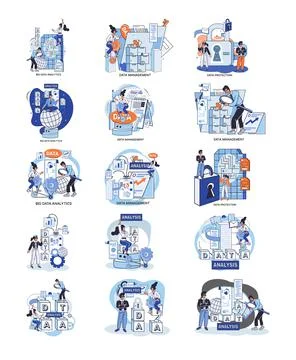 Big data analytics platform, data management and protection creative metaphor Stock Illustration