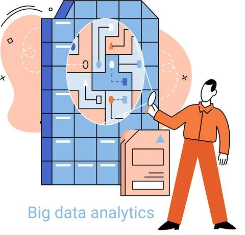 Big data analytics. Process of analyzing complex data sources for effective イラスト素材