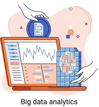 Big data analytics. Process of analyzing complex data sources for effective Stock Illustration