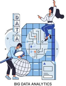 Big data analytics. Process of analyzing complex data sources for effective Stock Illustration