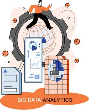 Big data analytics. Process of analyzing complex data sources for effective イラスト素材