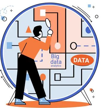 Big data analytics. Process of analyzing complex data sources for effective イラスト素材