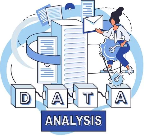 Big data analytics. Process of analyzing complex data sources for effective Stock Illustration