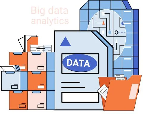 Big data analytics. Process of analyzing complex data sources for effective イラスト素材
