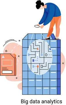Big data analytics. Process of analyzing complex data sources for effective Stock Illustration