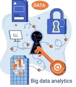 Big data analytics. Process of analyzing complex data sources for effective イラスト素材