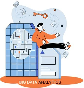 Big data analytics. Process of analyzing complex data sources for effective イラスト素材