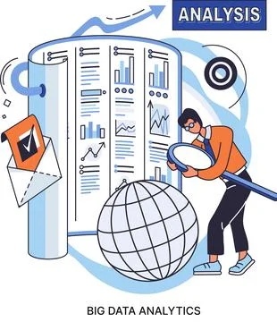 Big data analytics. Process of analyzing complex data sources for effective 스톡 일러스트