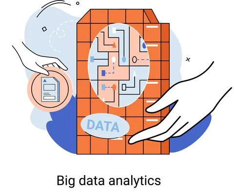 Big data analytics. Process of analyzing complex data sources for effective Stock Illustration