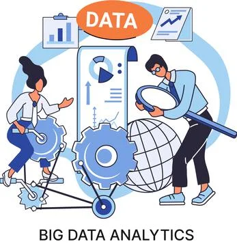 Big data analytics. Process of analyzing complex data sources for effective Stock Illustration