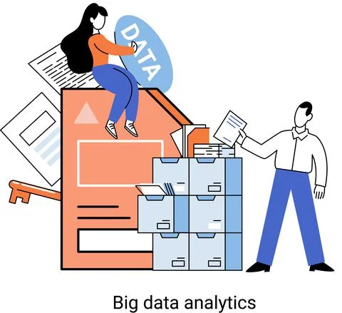 Big data analytics. Process of analyzing complex data sources for effective Stock Illustration