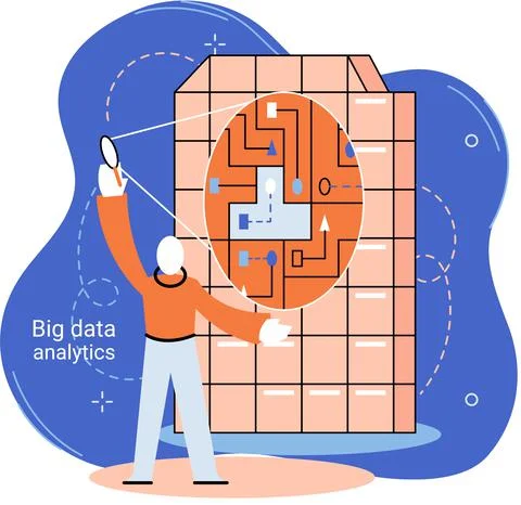 Big data analytics. Process of analyzing complex data sources for effective Stock Illustration