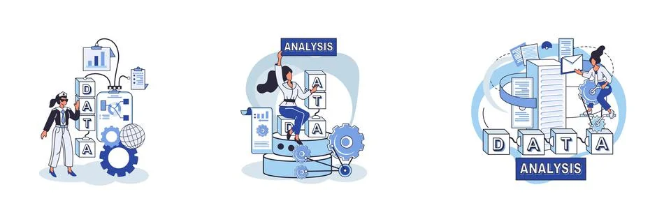 Big data analytics. Process of analyzing complex data sources for effective イラスト素材