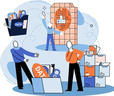 Big data analytics. Process of analyzing complex data sources for effective Stock Illustration