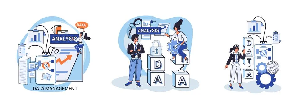 Big data analytics. Process of analyzing complex data sources for effective イラスト素材