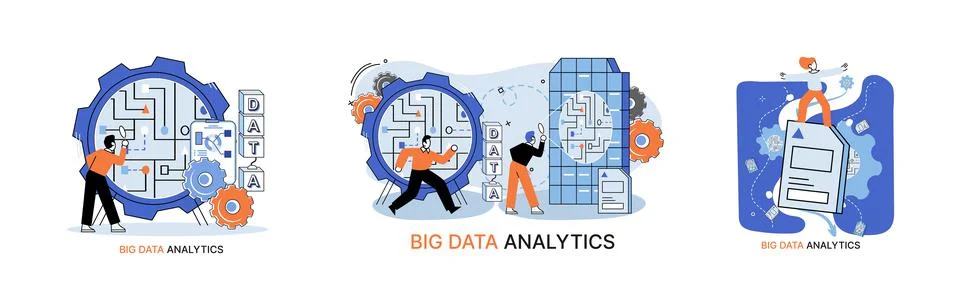 Big data analytics. Process of analyzing complex data sources for effective イラスト素材