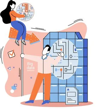 Big data analytics. Process of analyzing complex data sources for effective イラスト素材