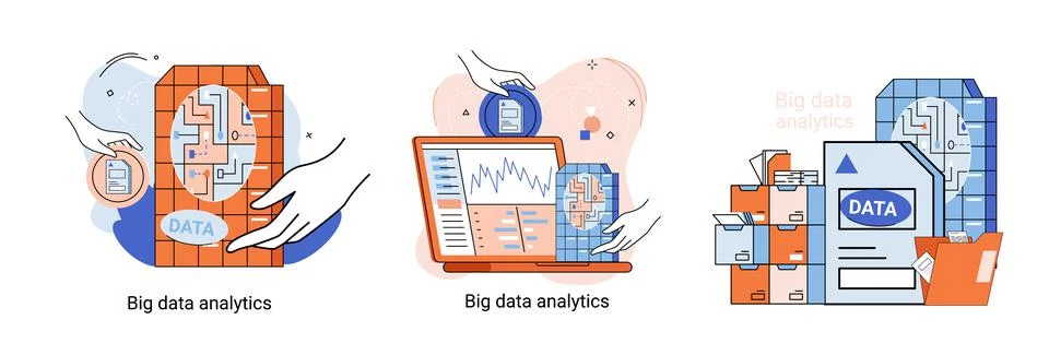 Big data analytics. Process of analyzing complex data sources for effective Illustration