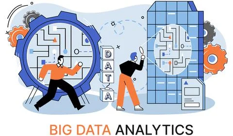Big data analytics. Process of analyzing complex data sources for effective イラスト素材