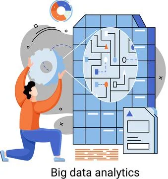 Big data analytics. Process of analyzing complex data sources for effective Stock Illustration