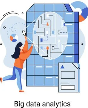 Big data analytics. Process of analyzing complex data sources for effective Stock Illustration
