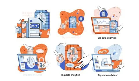 Big data analytics. Process of analyzing complex data sources for effective Stock Illustration