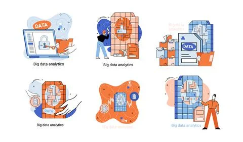 Big data analytics. Process of analyzing complex data sources for effective イラスト素材
