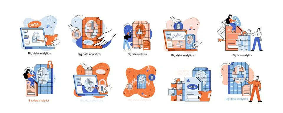 Big data analytics. Process of analyzing complex data sources for effective 스톡 일러스트