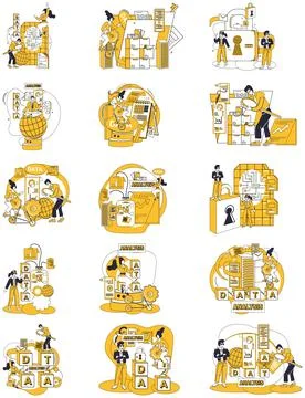 Big data. Analyzing, detectives lens, deciphers hidden codes within big dat.. Stock Illustration