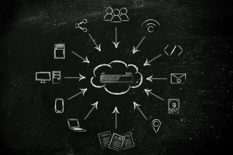 Big data and cloud computing, file transfes and sharing files Stock Illustration