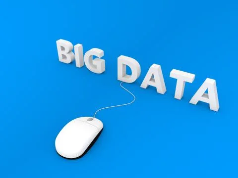 Big data and computer mouse on a blue background . Stock Illustration
