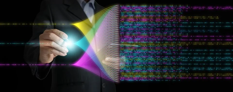 Big data and data science concepts. A man is computing, analysing and extra.. Stock Photos