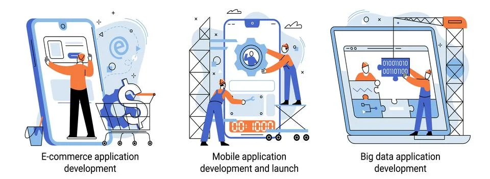 Big data and e-commerce application development, mobile app development and Stock Illustration