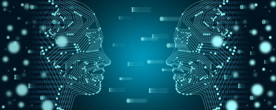 Big data and machine learning concept. Two female faces outline with binary data Stock Illustration