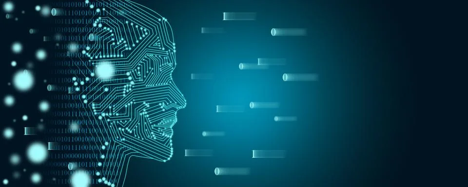 Big data and machine learning concept. A female face outline with binary data イラスト素材