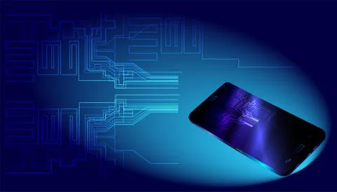 Big data and smartphone on blue background. Stock Illustration