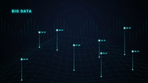 Big data animation with glowing cyan terrain grid floating Stock Footage 346643344