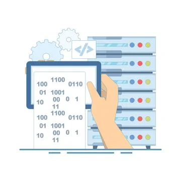Big Data Application Concept.Data Server with Tablet. Important data storage. Stock Illustration