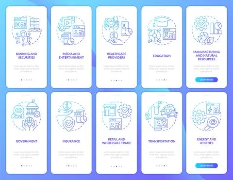 Big data applications blue gradient onboarding mobile app screen set Stockillustratie