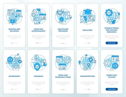 Big data applications blue onboarding mobile app screen set Stockillustratie