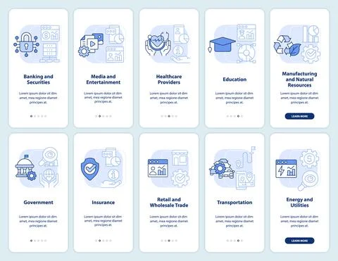 Big data applications light blue onboarding mobile app screen set Stockillustratie
