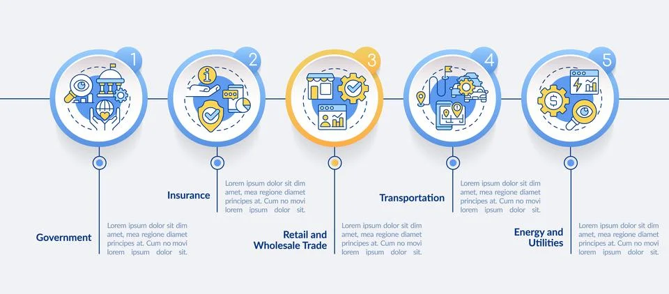 Big data applications types circle infographic template Stock Illustration