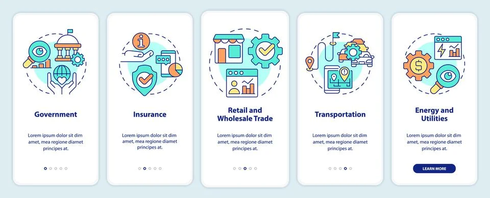Big data applications types onboarding mobile app screen Stock Illustration