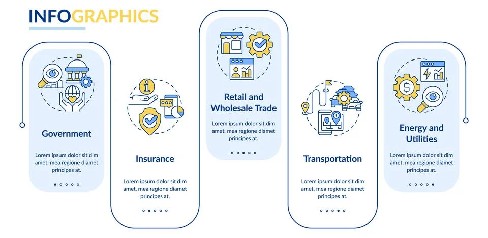 Big data applications types rectangle infographic template Stock Illustration