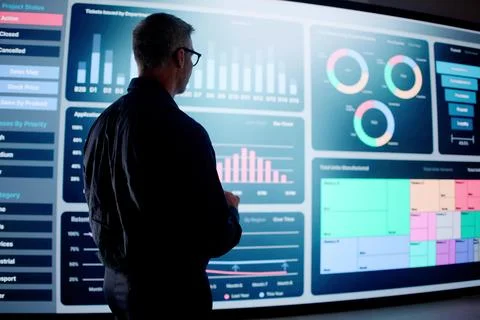 Big Data Artificial Intelligence Dashboard. KPI Software Technology Stock Photos