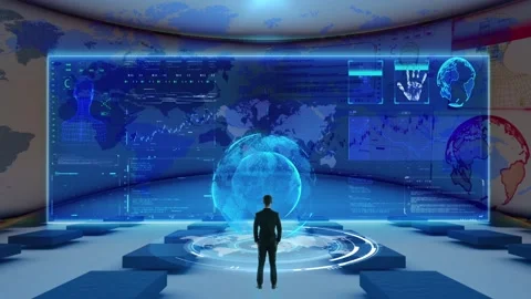 Big data artificial intelligence HUD holographic technology screen Stock Footage 157664662