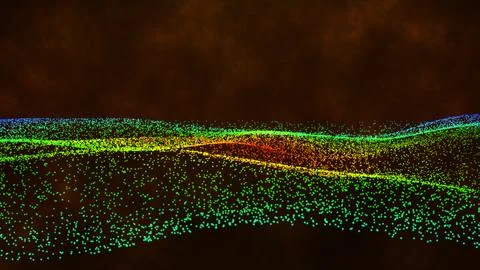 Big data background design. Multicolor particles dots wave flowing over dar.. Stock Illustration