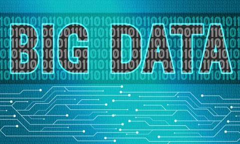 Big Data with binary flow and circuit diagram Illustrazione stock
